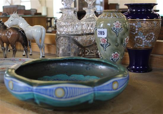 2 Doulton vases & a bowl